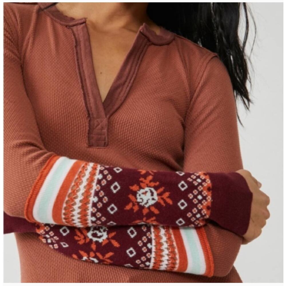 Free People We The Free Mikah Layering Scuff Thermal Top NWT